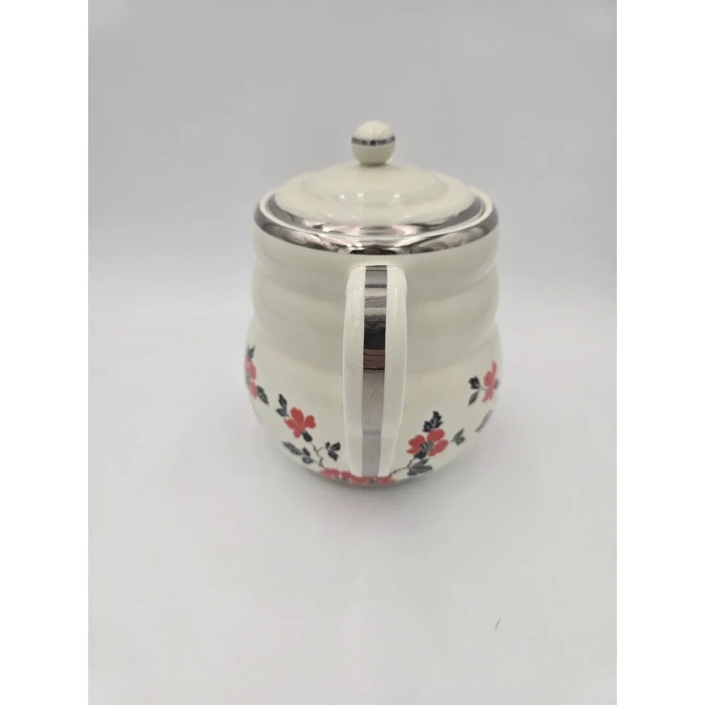 Hall‎ Superior Quality Kitchenware Red Poppy Coffee Teapot Floral Silver Trim